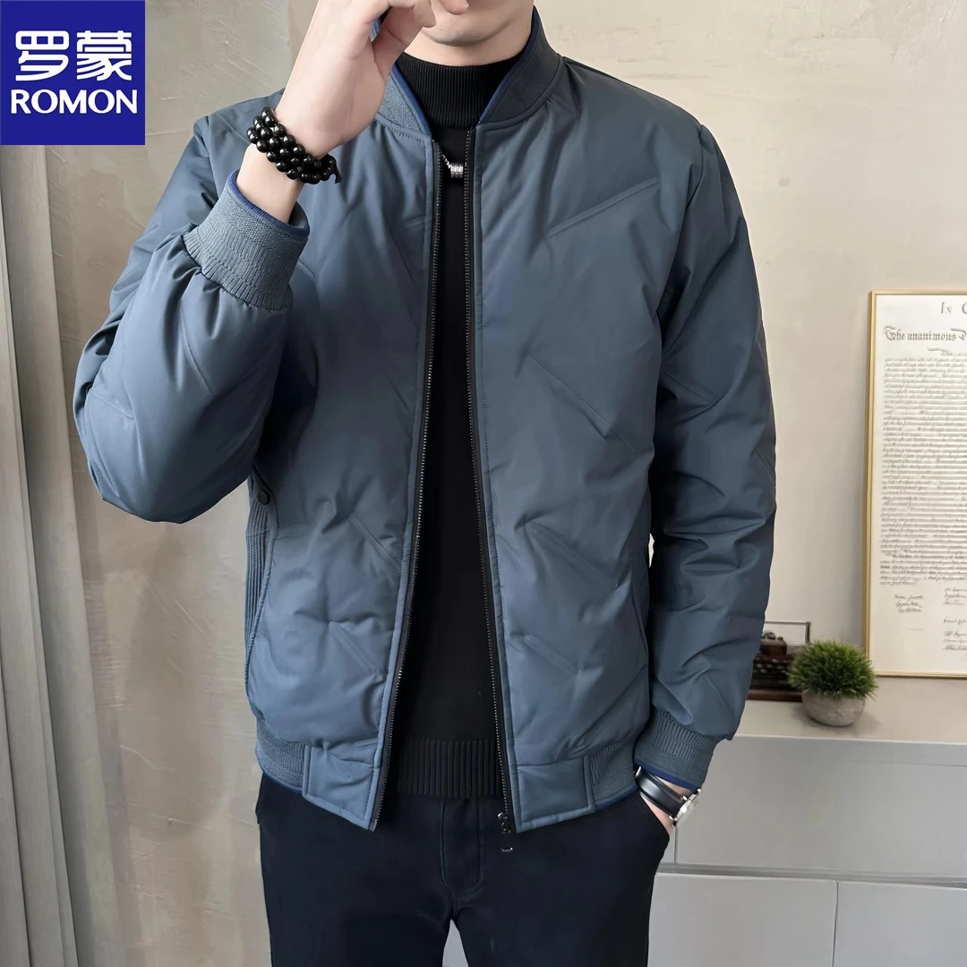 Romon/罗蒙轻薄棒球领潮羽绒服冬新款加厚防寒商务休闲保暖外套男