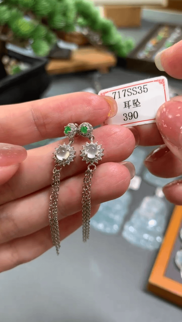 【闪购商品】翡翠耳饰银S925镶嵌717SS35
