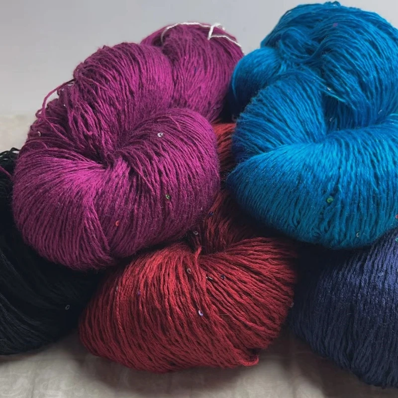 处理断色款真丝羊绒亮片毛线 七彩亮片羊绒线 一把 半斤