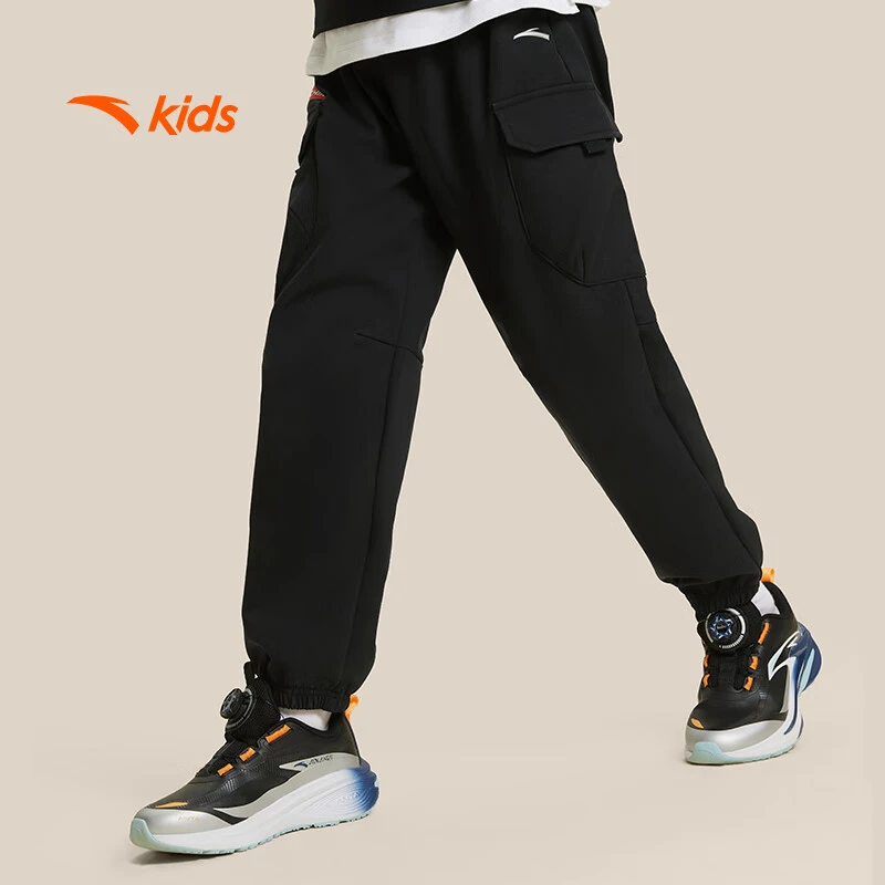 安踏儿童长裤冬防泼水科技加绒加厚梭织运动长裤352446510-ZB