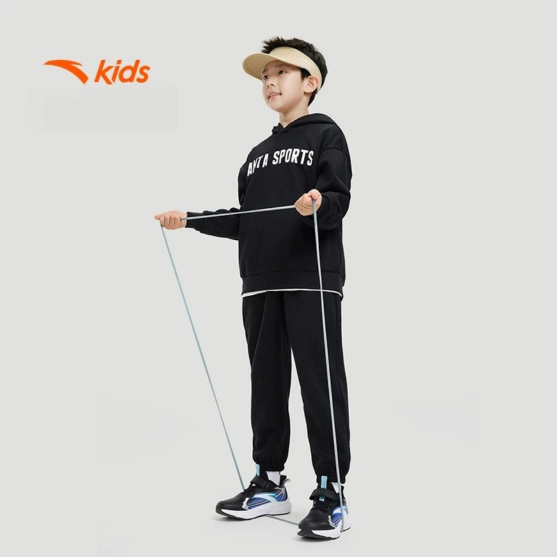 安踏儿童加绒运动套装25春季保暖连帽卫衣裤子两件套A72447705-YH