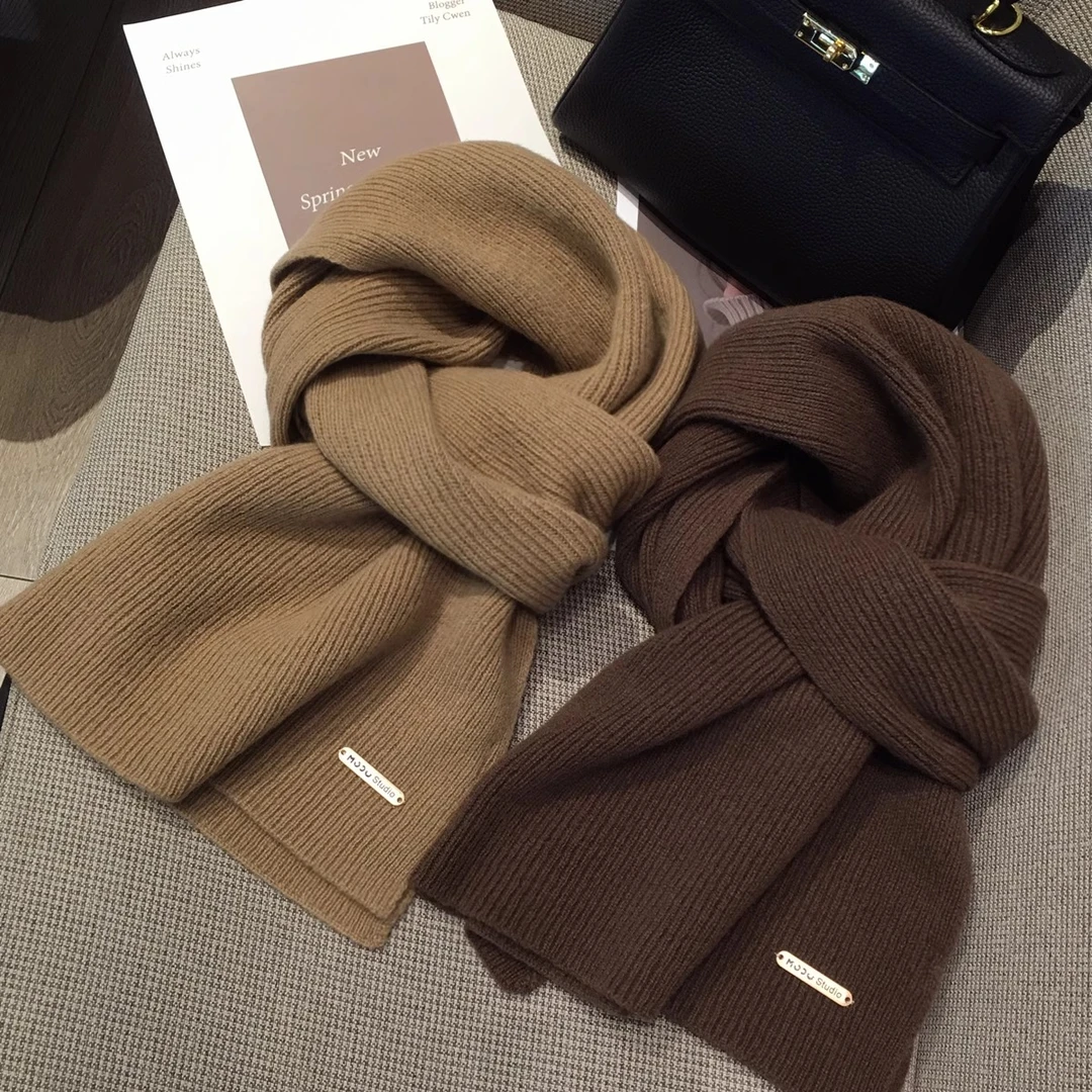 韩系美拉德色百搭WOOL100%纯羊毛围巾女加长披肩情侣纯色羊毛围脖