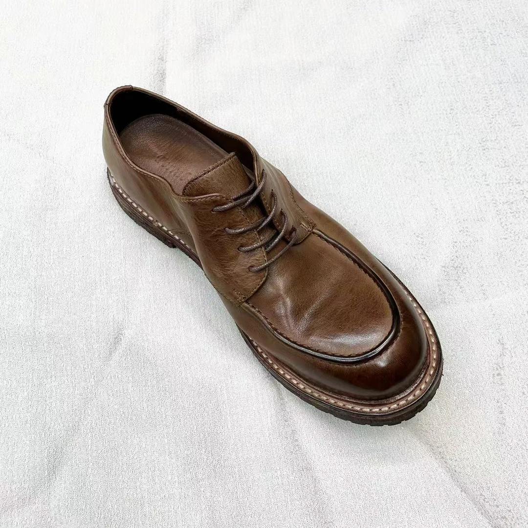 皮鞋男商务休闲鞋低帮系带德比鞋男士百搭真皮男鞋圆头英伦风男款