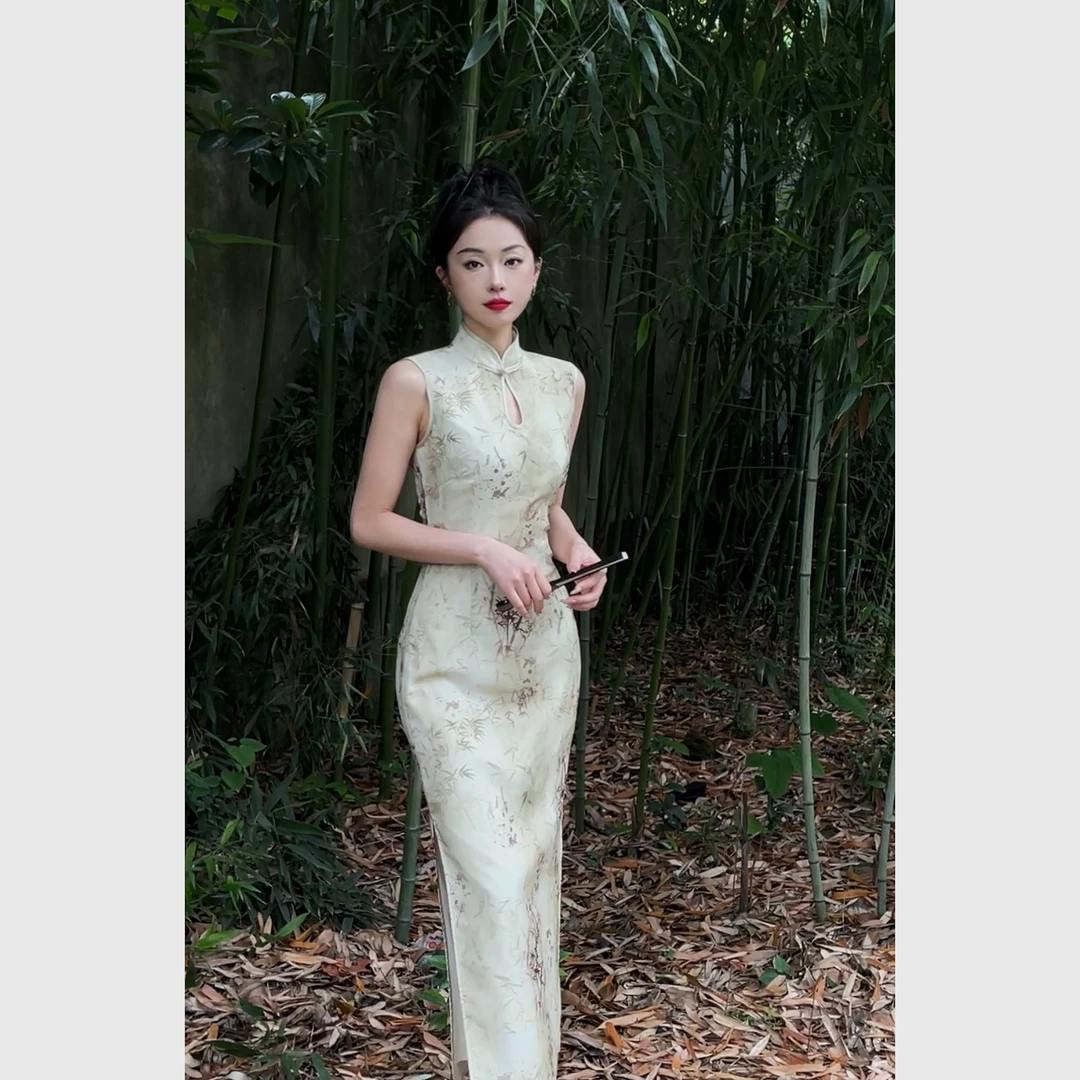 裁一2023新品有竹印花旗袍连衣裙23-75夏季复古
