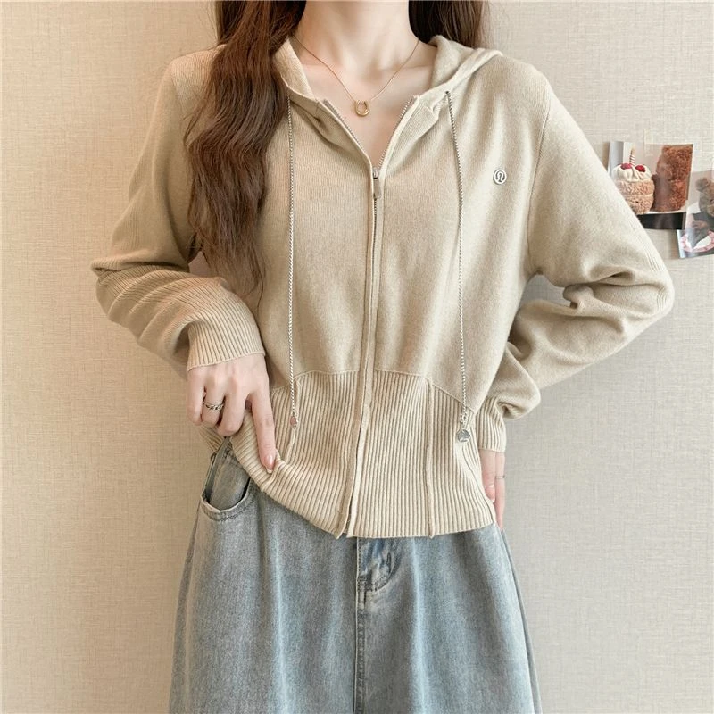 短款连帽针织外套女凡客系春季修身显瘦气质正肩双拉链上衣女薄款