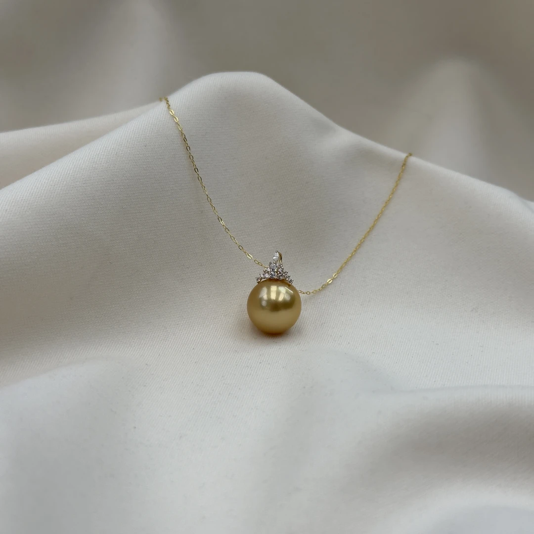 TD165【至尊女王】18K金天然海水南洋金珠吊坠13mm以上赠银链