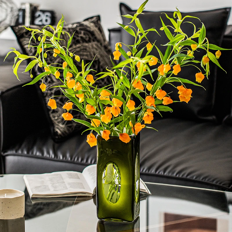 花瓶摆件客厅插花玻璃轻奢高级感绿色复古小众创意水养郁金香玫瑰