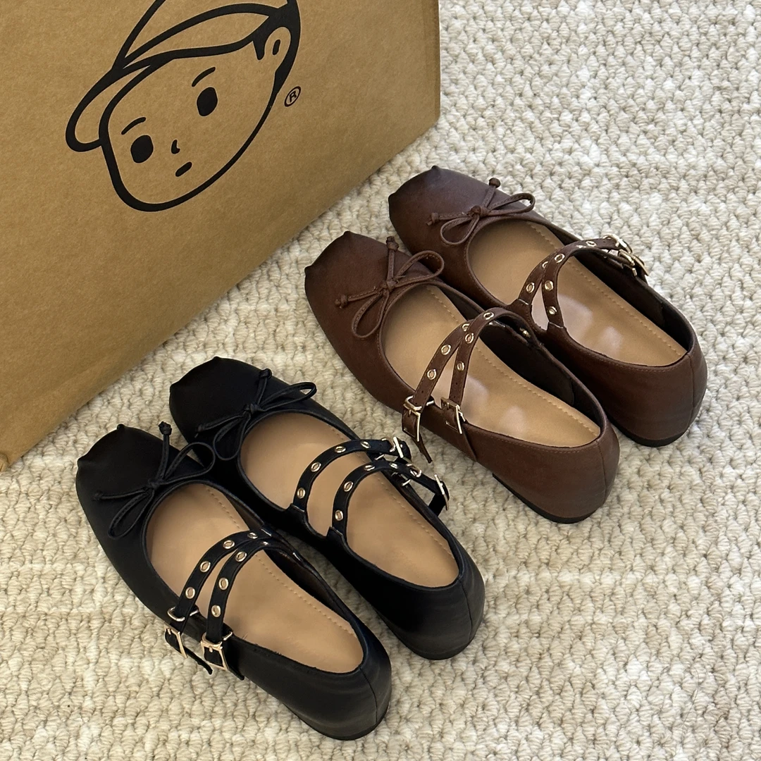 5cm内增高百搭甜酷风浅口单鞋夏季新款圆头双皮带扣玛丽珍鞋软底