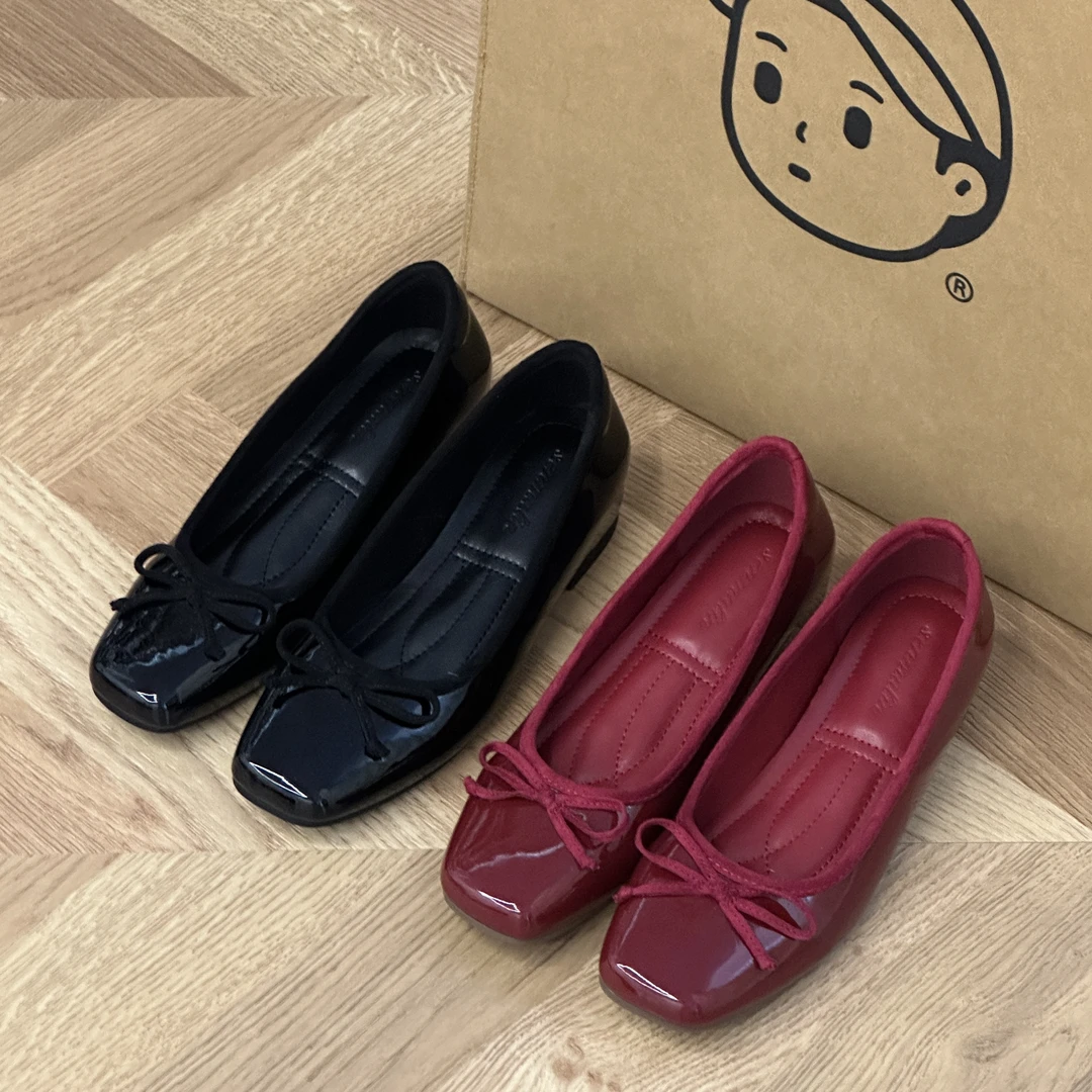 5cm内增高复古百搭蝴蝶结单鞋2024夏季通勤气质红色软底芭蕾舞鞋