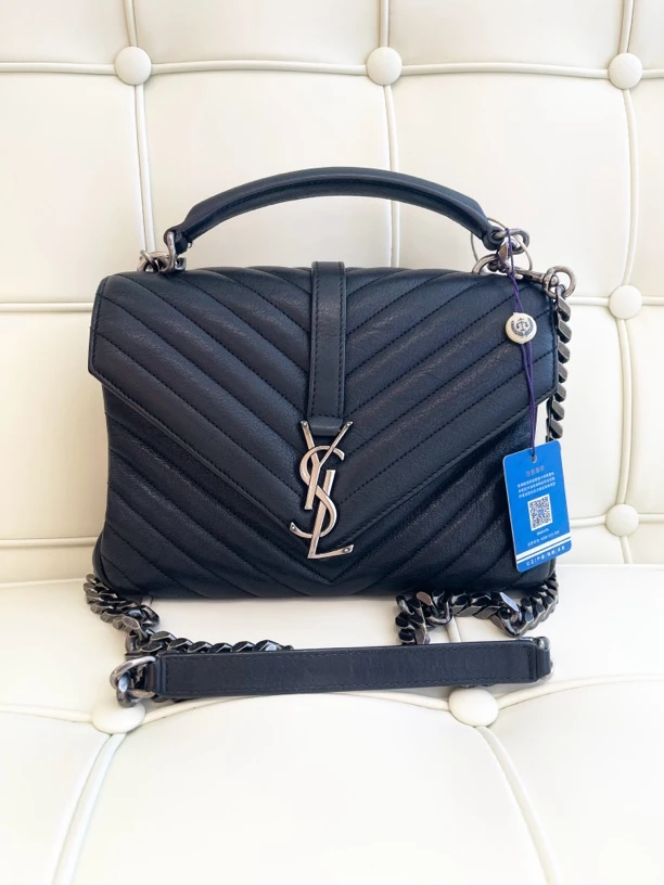 95新 YSL/圣罗兰 115650 YSL 圣罗兰college 小号黑银邮差包