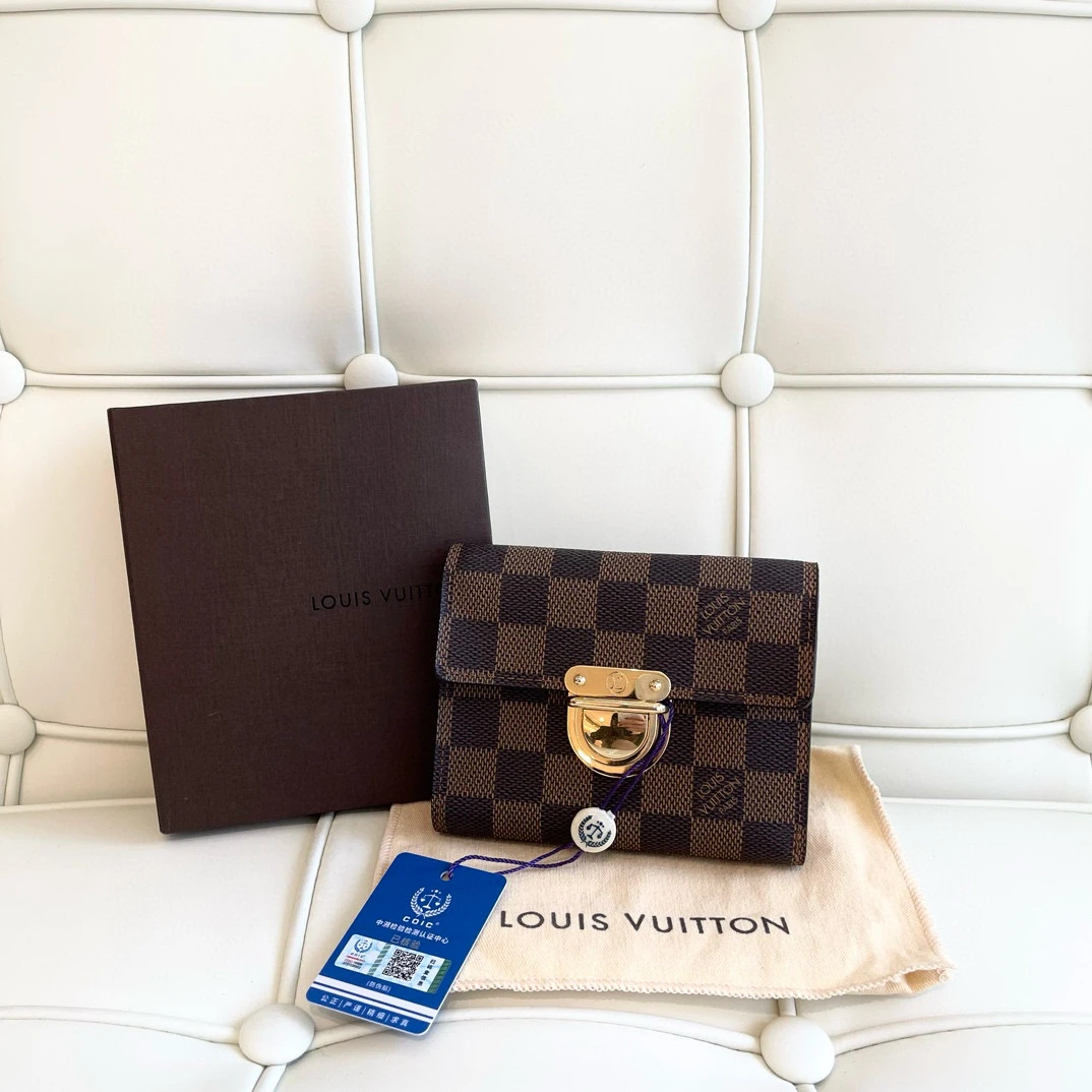 99新 LouisVuitton/路易威登 117040 lv棋盘格折叠款钱包