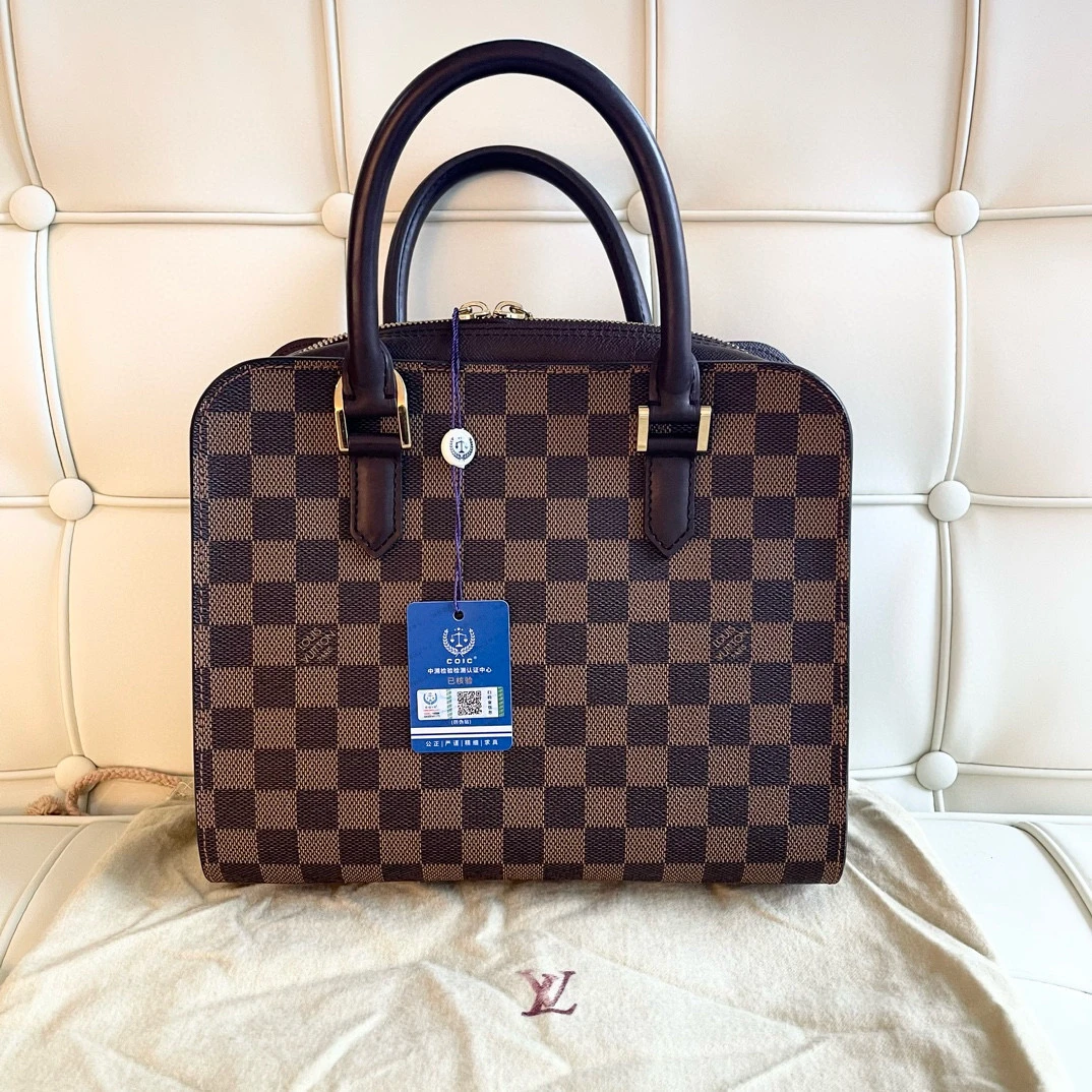 95新 LouisVuitton/路易威登 jsyy lv棕色棋盘格豆腐手提包无肩带