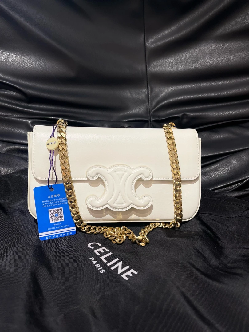 99新 Celine/思琳 117041 瑟琳2022s凯旋门白色浮雕腋下包