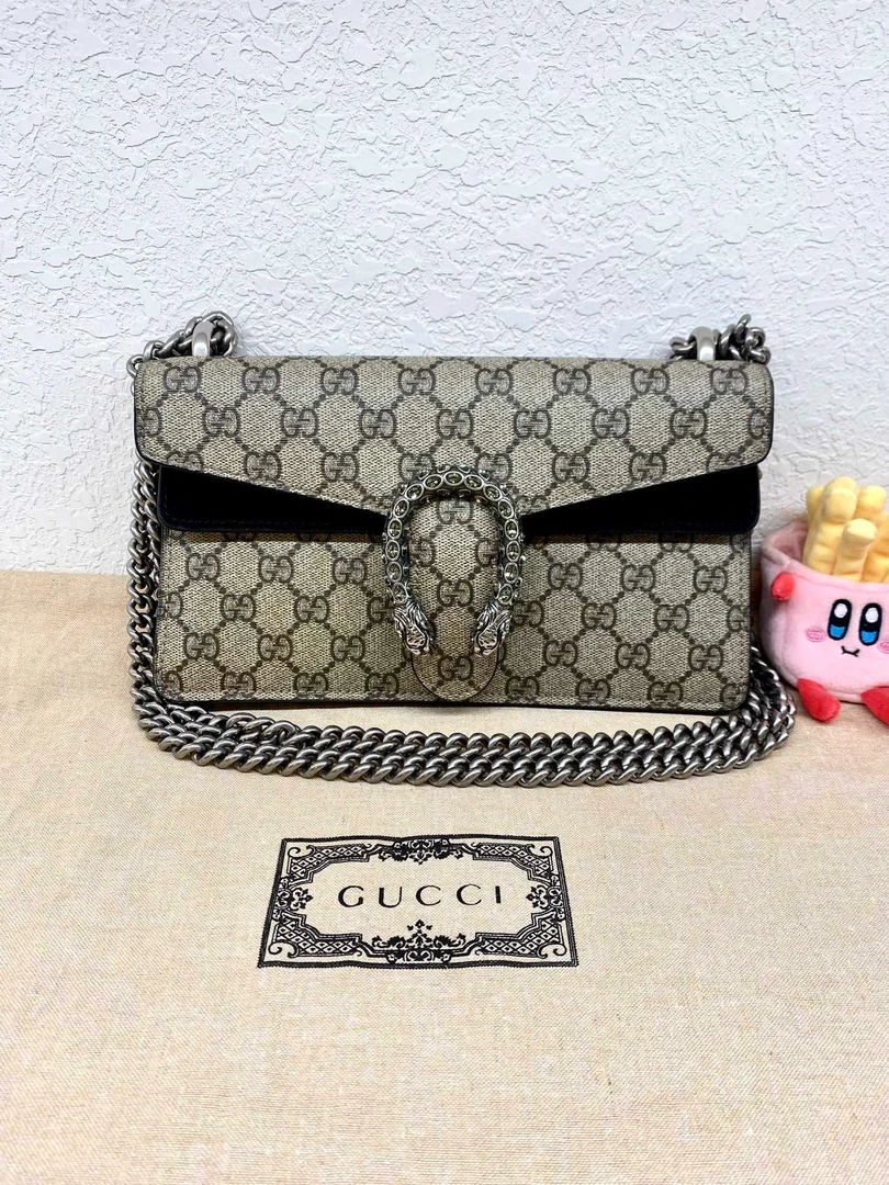 95新 GUCCI/古驰 js117374 古驰酒神老花拼黑色新款中号