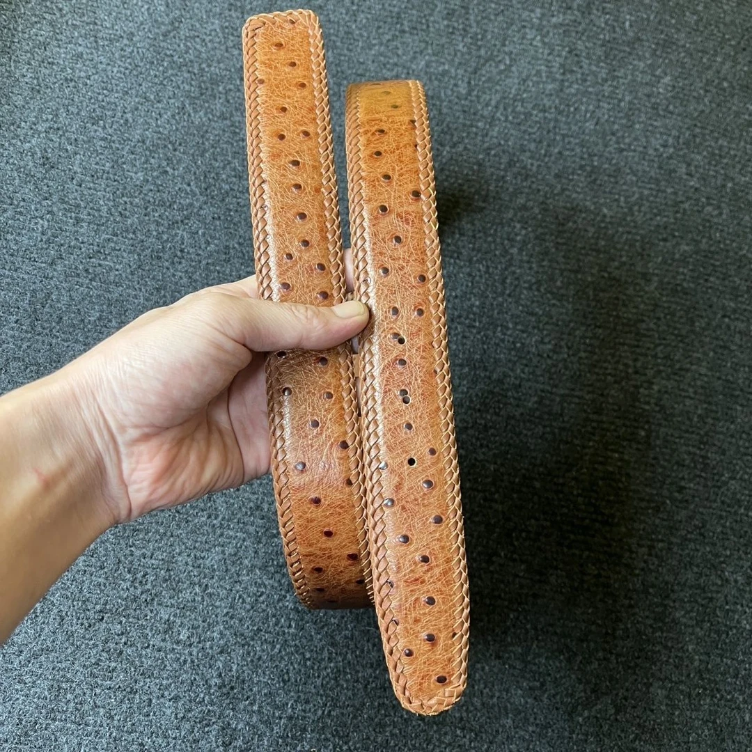 38编织高端牛皮腰带稀有纯皮不带头有孔腰带男士无头裤带条复古