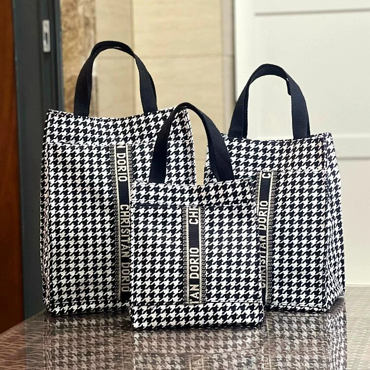 帆布包上班族百搭通勤A4手提书袋饭盒袋手拎外出宝妈千鸟格手提包