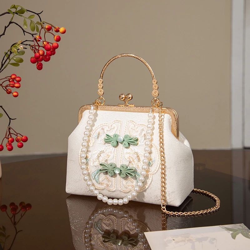 新中式国风包旗袍汉服包包手提包百搭手拎包肩包小众女士时尚金色