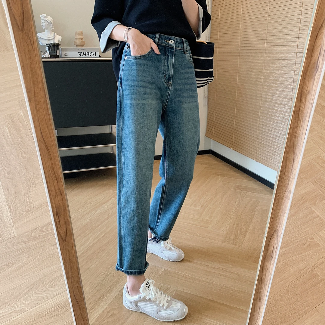 【小码清仓】1欧货2025秋冬显瘦高腰牛仔裤女