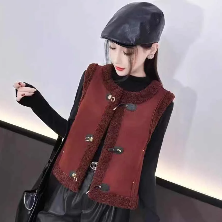 外穿一体背心圆领小个子女款秋冬绒毛绒2025加厚皮毛短款马甲