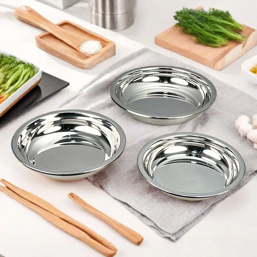 盘子三件套不锈钢大号凉菜盘碟子加厚平底圆形盘骨头盘家用餐盘