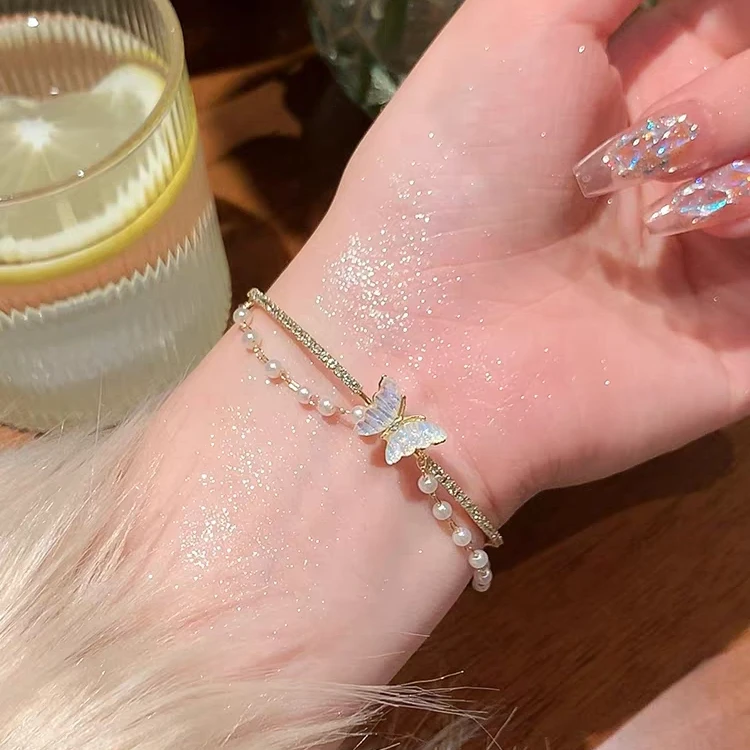 钛钢手镯 蝴蝶甜美小众ins双层轻奢气质百搭高级感手环精致女款