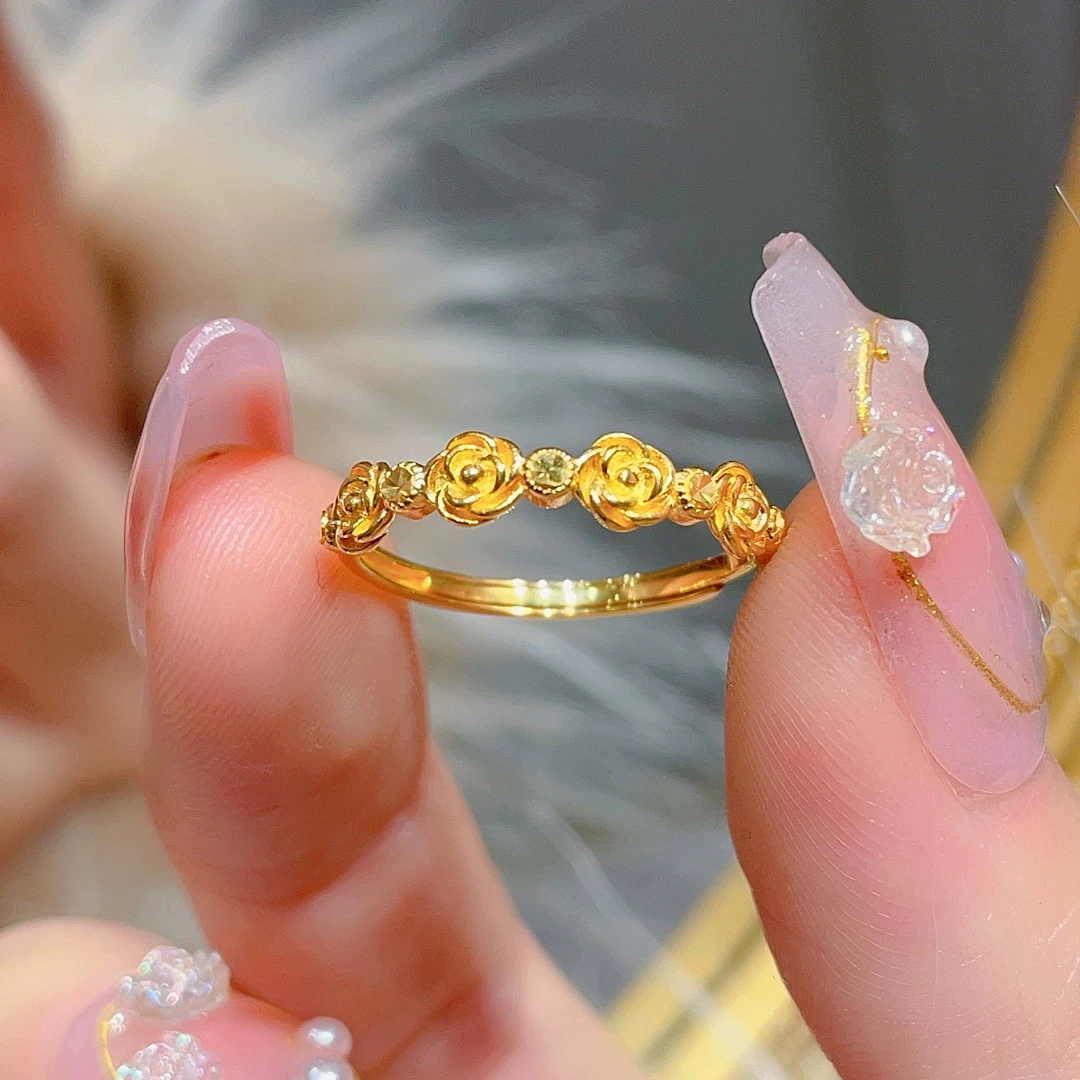 钛钢戒指 轻奢气质不掉色玫瑰花可调节戒指女时尚百搭花朵指环ins