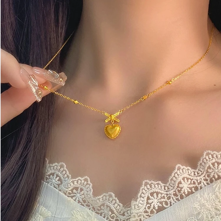 钛钢项链 新款在逃公主项链女轻奢小众设计感蝴蝶结爱心锁骨链ins