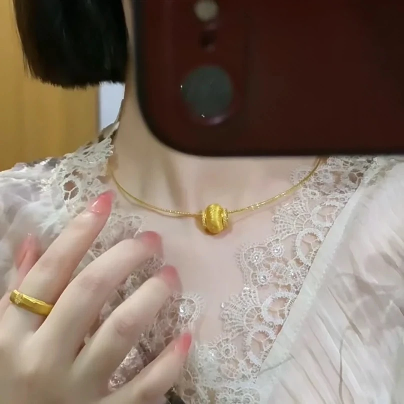 铜合金项链 新中式爆闪拉丝小灯笼项链女款百搭不掉色转运珠项圈