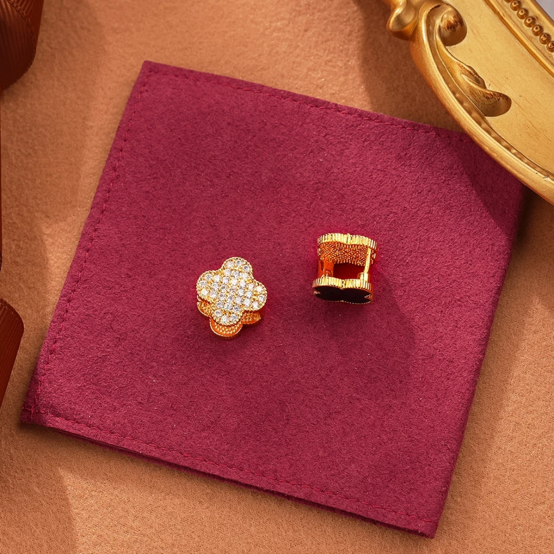 OULLEN 钛钢耳饰 法式双面四叶花耳钉女款轻奢小众气质耳环不掉色