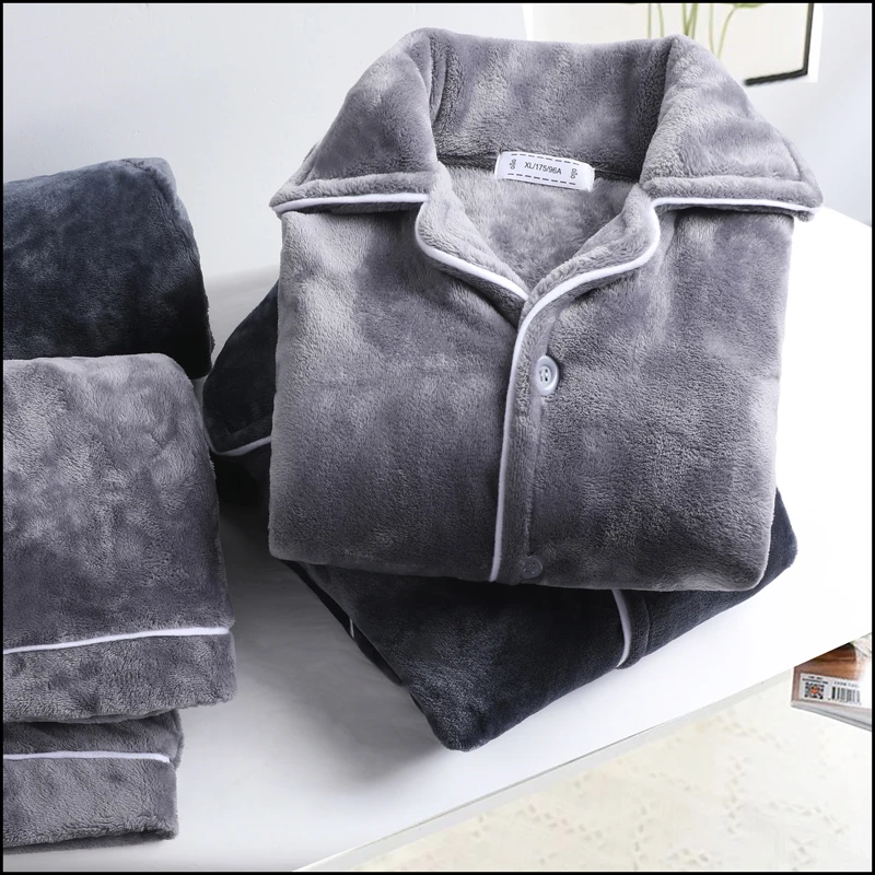 男士珊瑚绒睡衣秋冬季套装加厚加绒秋季长袖保暖冬天法兰绒家居服