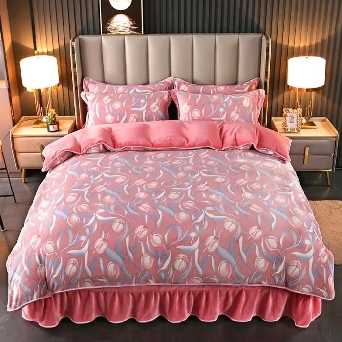 2023新款加厚牛奶绒床上用品可机洗保暖绒床裙款四件套