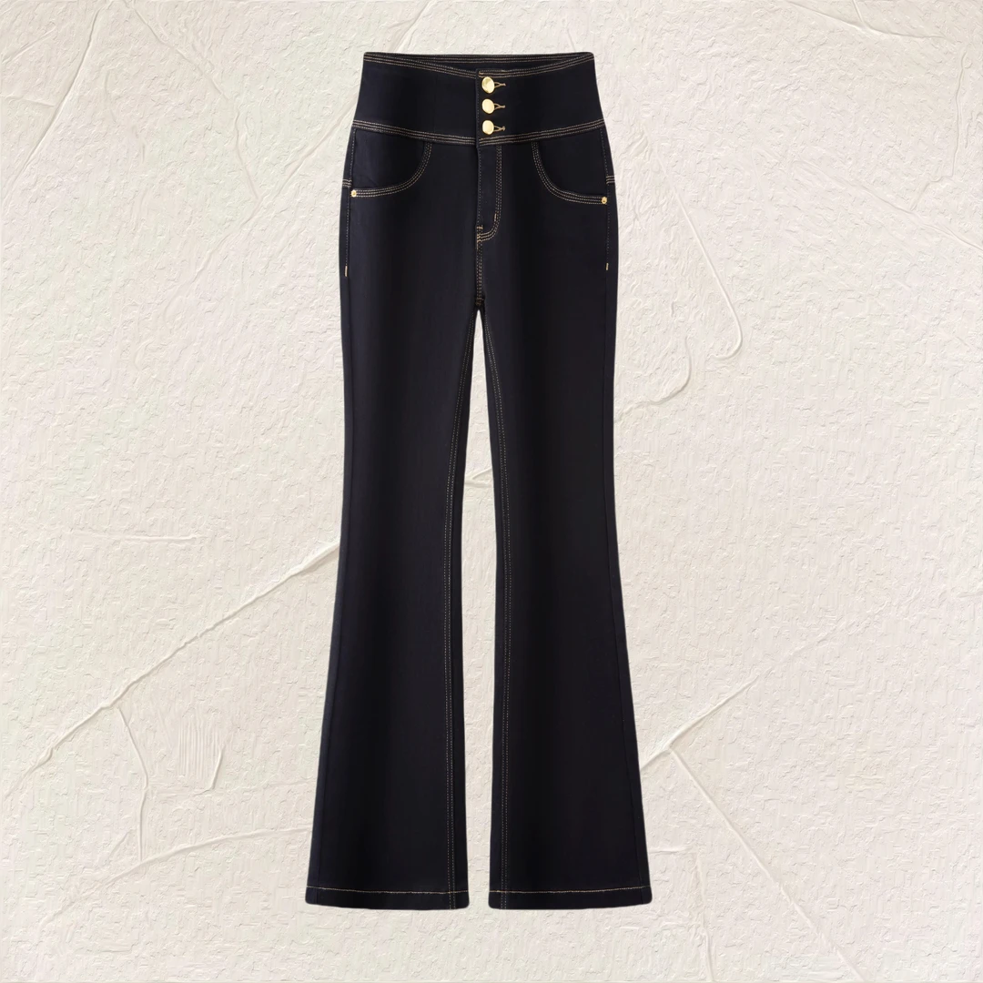 蜜桃臀弹力修身微喇牛仔裤女2024秋冬新款高腰显瘦加绒加厚喇叭裤