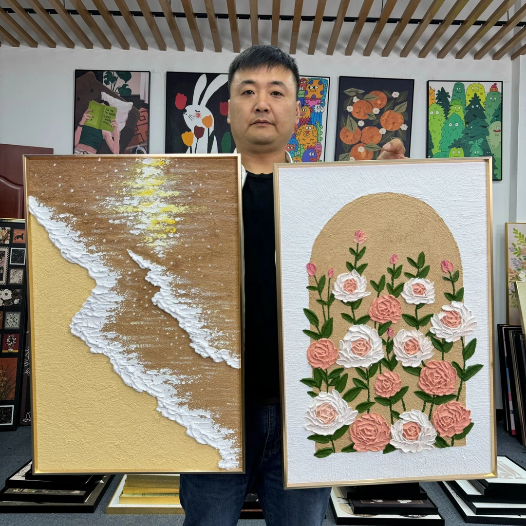 手绘奶油风装饰画主卧现代简约玫瑰抽象人物壁画原木风餐厅画460