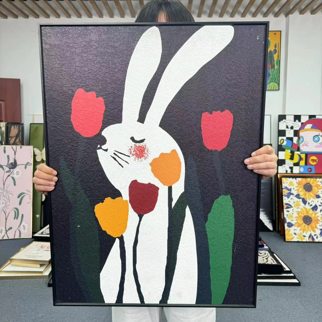 傲娇小兔现代卡通兔子儿童房床头挂画竖版客厅沙发画餐厅画6080
