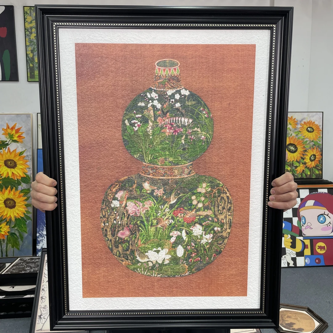 欧框葫芦砂岩花卉装饰画入户玄关美式客厅餐厅挂画背景画6080