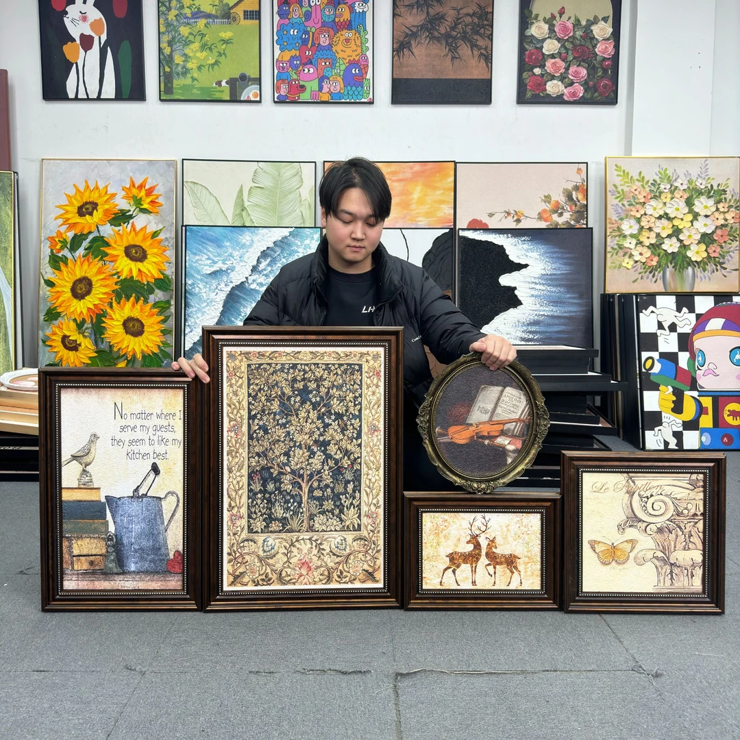 美式复古小鹿沙发背景墙装饰画法式客厅挂画轻奢小众组合500