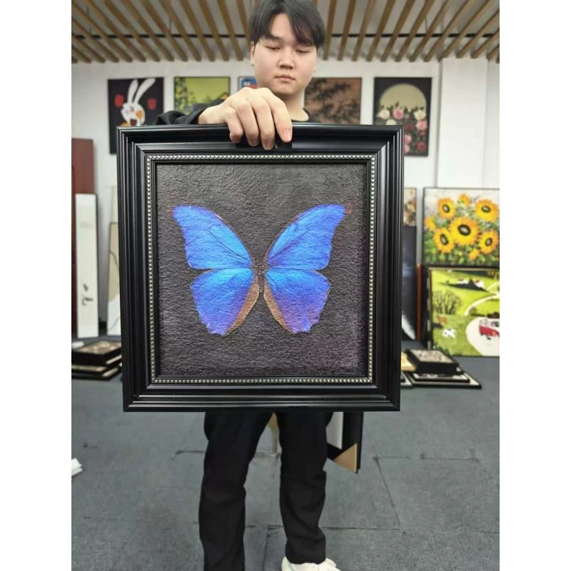 现代蓝色光影蝴蝶砂岩餐厅桌边柜摆画卧室大白墙艺术挂画144