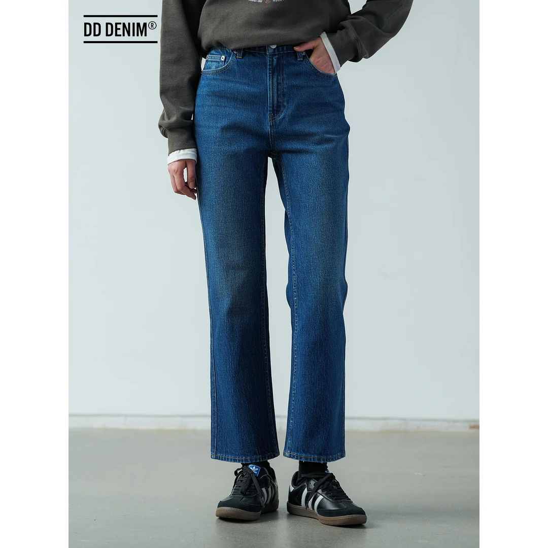 DD 24重构经典直筒裤 中高腰微弹力牛仔裤女复古蓝显瘦直筒九分裤