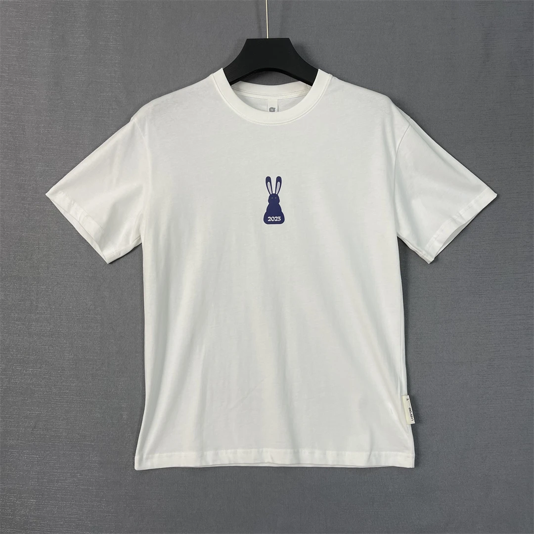 2024春夏新款男生T恤圆领短袖印花小图简约百搭男士白色时尚休闲