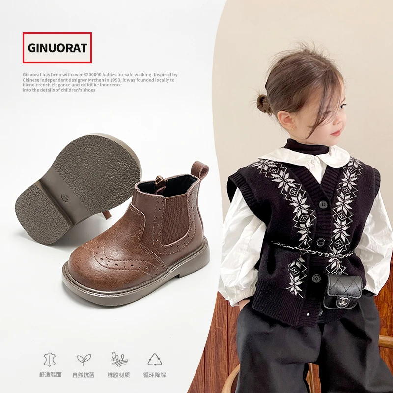 宝宝马丁靴单里/加绒新款真皮单靴男女童单靴婴幼儿学步鞋6017M