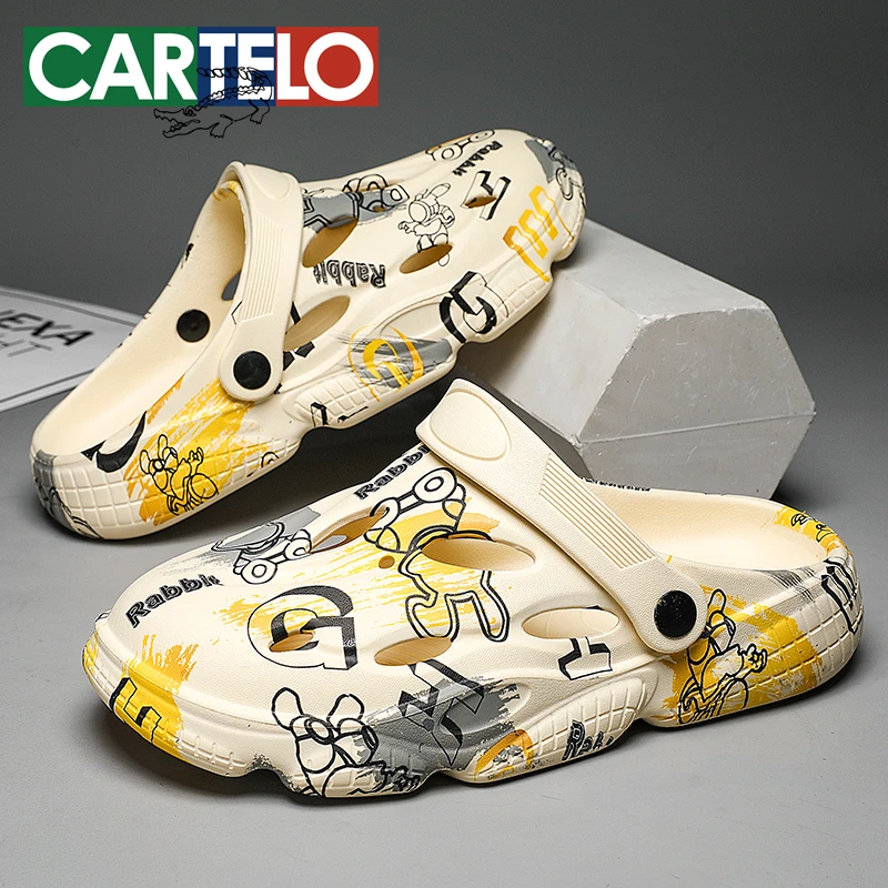 CARTELO/卡帝乐鳄鱼夏季新款时尚涂鸦情侣洞洞鞋外穿防水防臭拖鞋