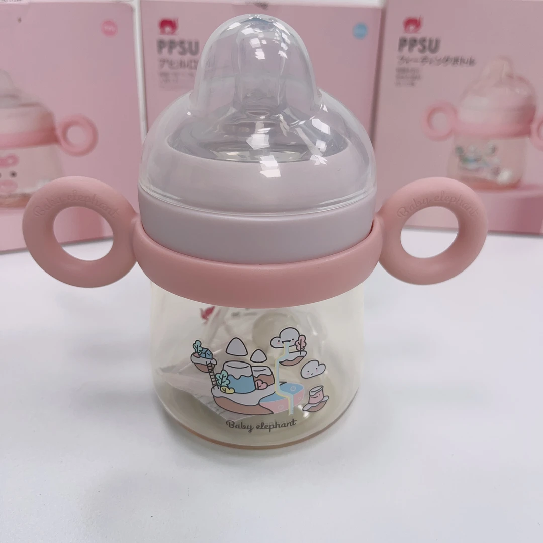 佳丽母婴-302-红色X象带手柄宽口径PPSU奶瓶