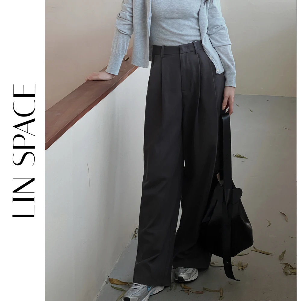 陈陈琳呀/ 清~灰色西裤 莱赛尔天丝休闲裤宽松高腰高级灰西装裤
