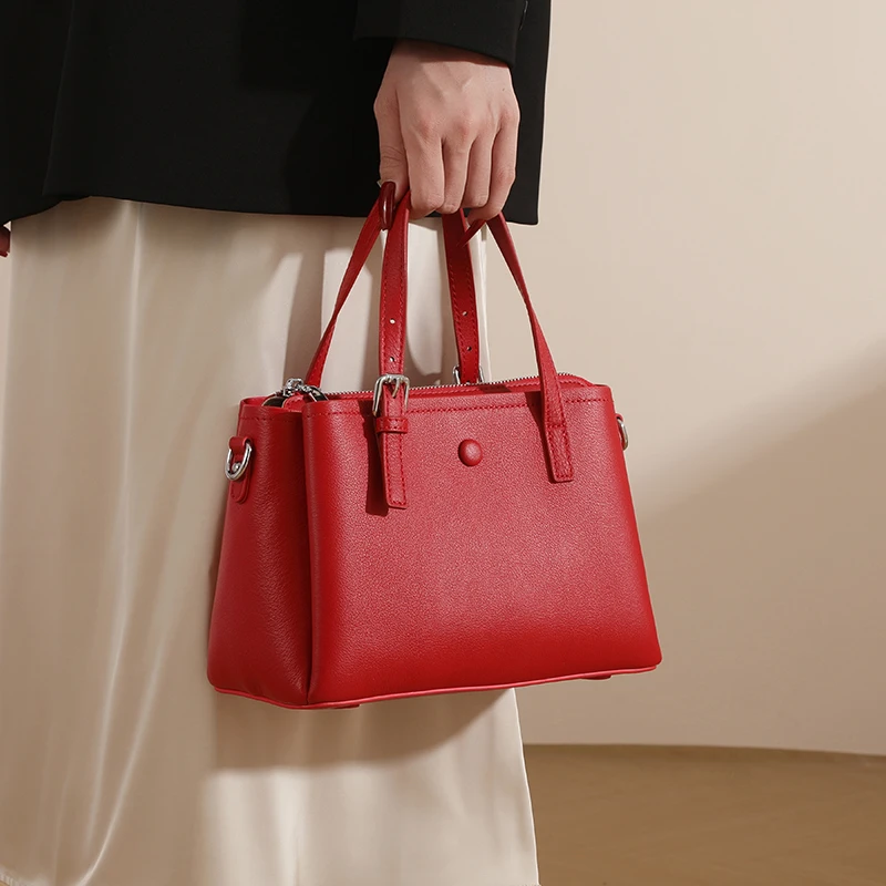 头层牛皮红色包包女轻奢大气新娘结婚手提包送妈妈生日礼物斜挎包