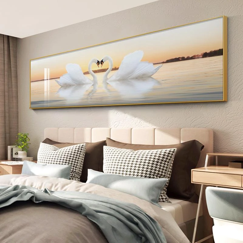 卧室装饰画主卧床头天鹅挂画温馨浪漫情侣房间壁画现代简约抽象画