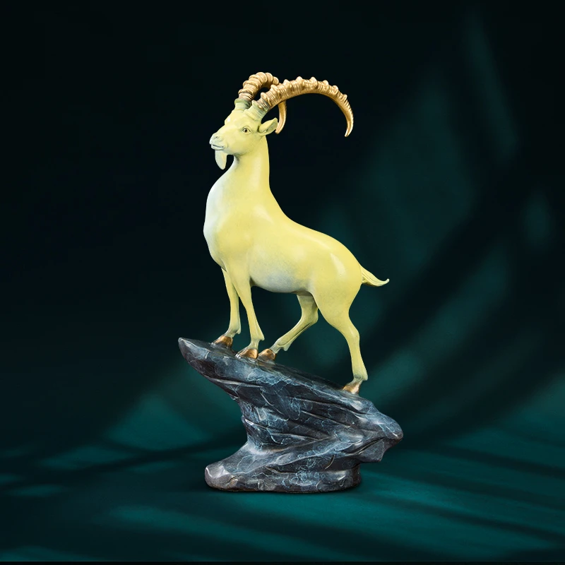 领头羊黄铜摆件十二生肖羊手工艺品中式客厅玄关摆设乔迁礼品高升