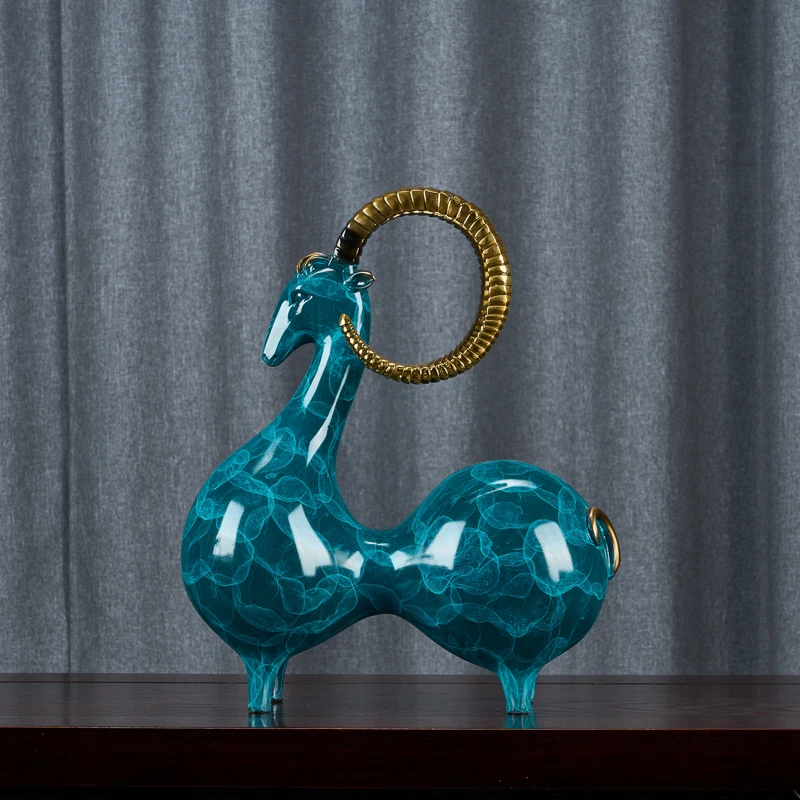 铜百福【福禄羊】彩铜福禄双羊创意装饰品摆件中式高档纯手工