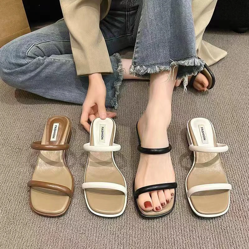 5805仙女风时尚一字拖中跟夏季凉拖鞋