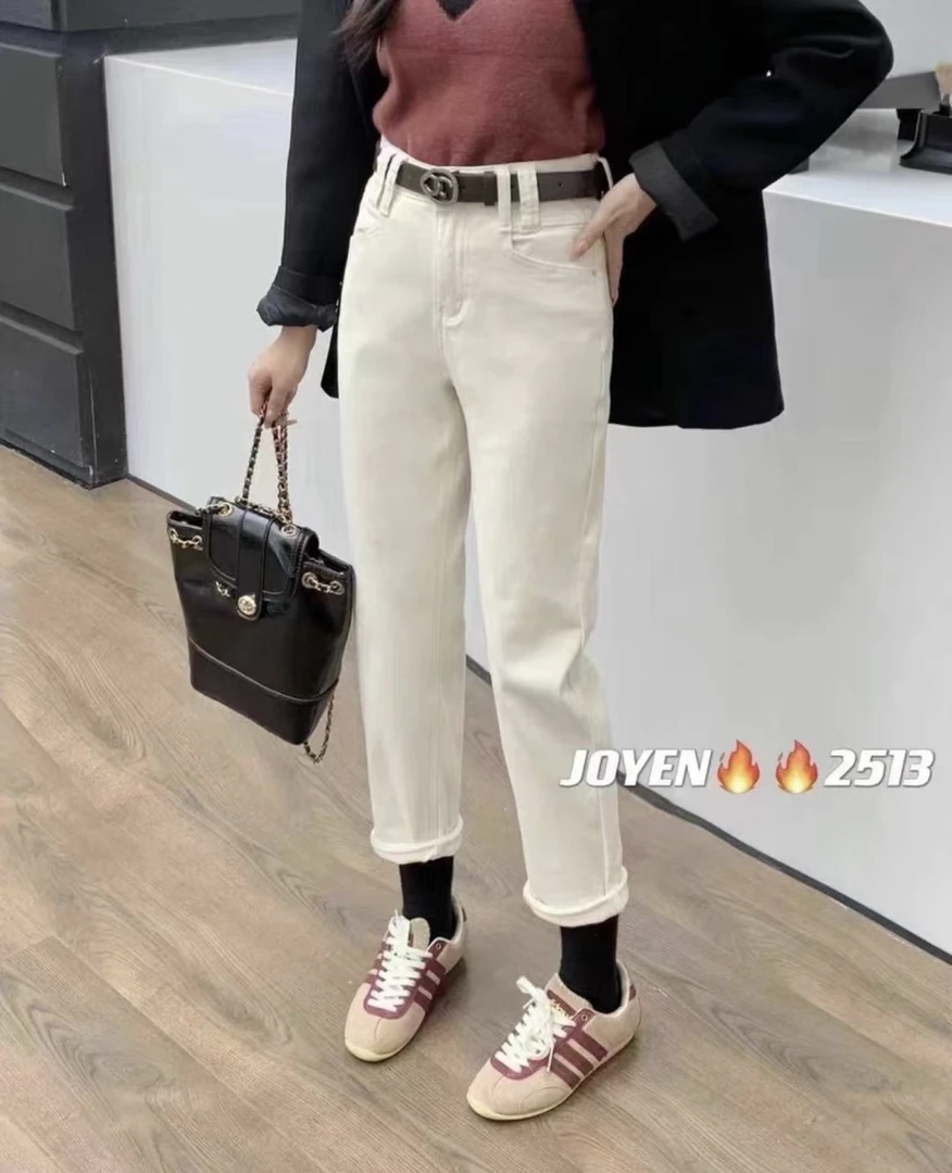 2513新款时尚秋冬季抓毛洗水牛仔老爹裤