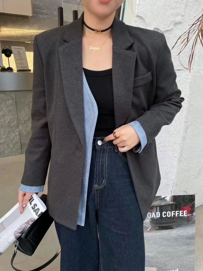 6672新款时尚秋冬季翻领西装外套